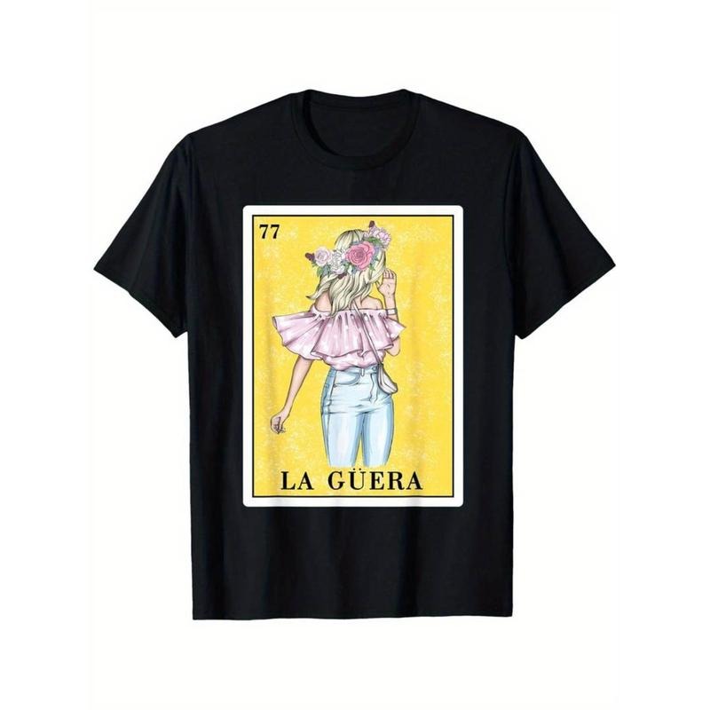 Casual T-shirt La Guera" Funny Spanish-Mexican Bingo Graphic Tee - 100% Cotton, Short Sleeve,