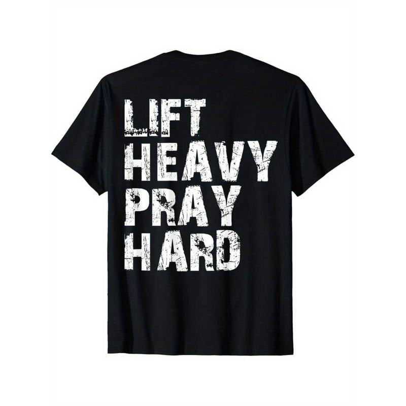 Casual T-shirt Lift Heavy Pray Hard, Gym Christian Gift For Christian T-Shirt Graphic Menswear Top Comfy Hoodie, Sweatshirt