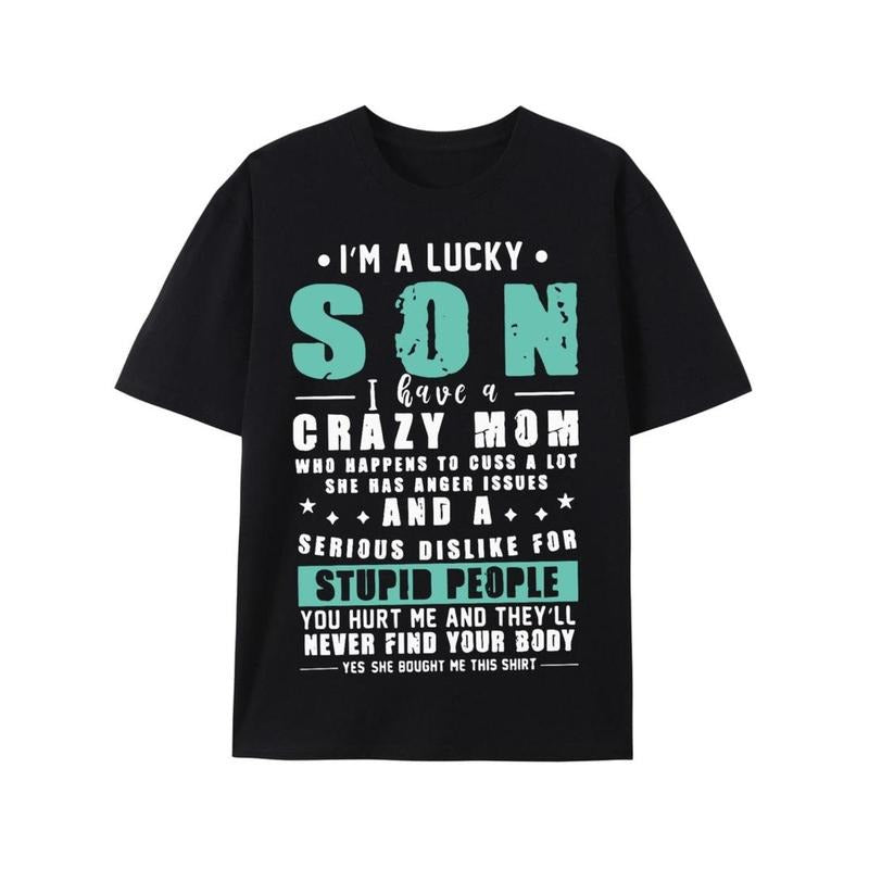 Casual T-shirt Lucky Son Graphic T-Shirt, 100% Cotton Crew Neck Tee, Casual Knit Fabric Streetwear Man Hoodie, Sweatshirt