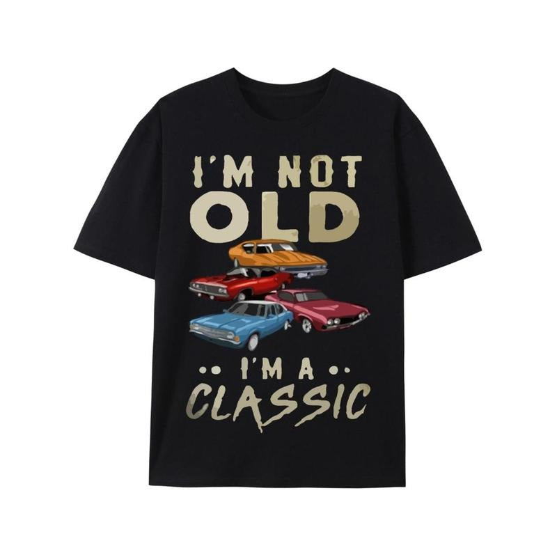 Casual T-shirt Men's Classic Car Pattern And "I'M NOT OLD I'M A CLASSIC" Print T-shirt Graphic Graphic Tees Hoodie,...