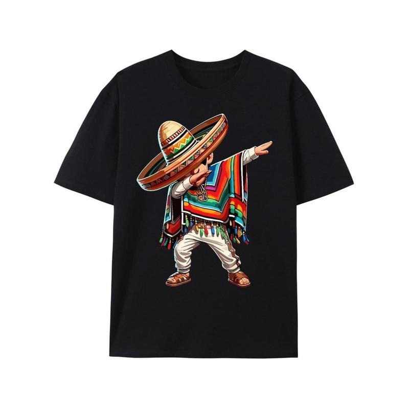Casual T-shirt Men's Cotton Printed T-Shirt with Mexican Boy Dabbing in Poncho for Cinco de Mayo Graphic Graphic Tees...