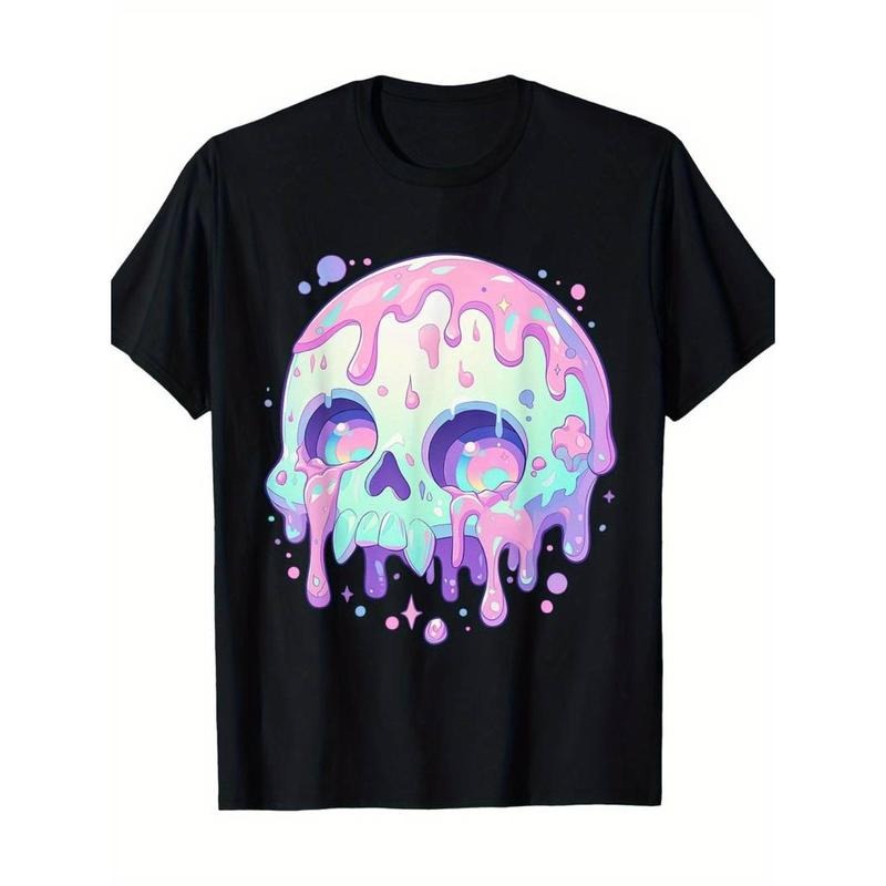 Casual T-shirt Men's Kawaii Pastel Goth Creepy Cute Melty Skull Graphic T-Shirt Menswear Top Streetwear Crewneck Hoodie,...