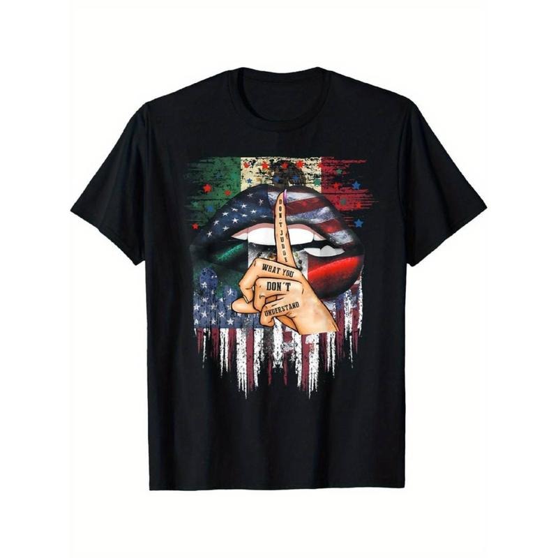 Casual T-shirt Men's Patriotic Mexican-American Flag Graphic T-Shirt Menswear Top Comfy Tees Streetwear Crewneck Hoodie,...