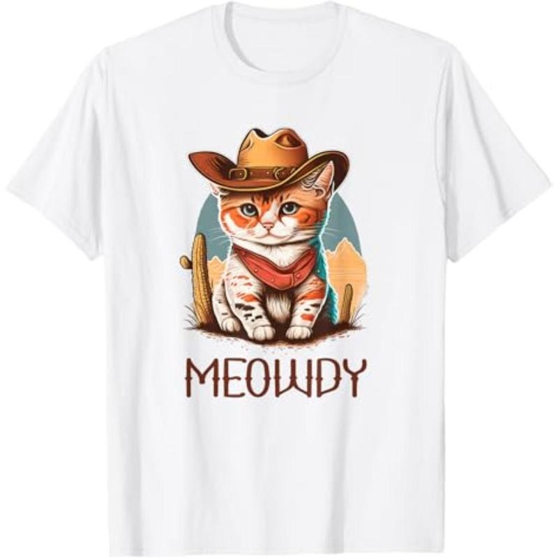 Casual T-shirt Meowdy Cat Funny Howdy Meme Western Cowboy Kitten T-Shirt Graphic Graphic Tees Hoodie, Sweatshirt