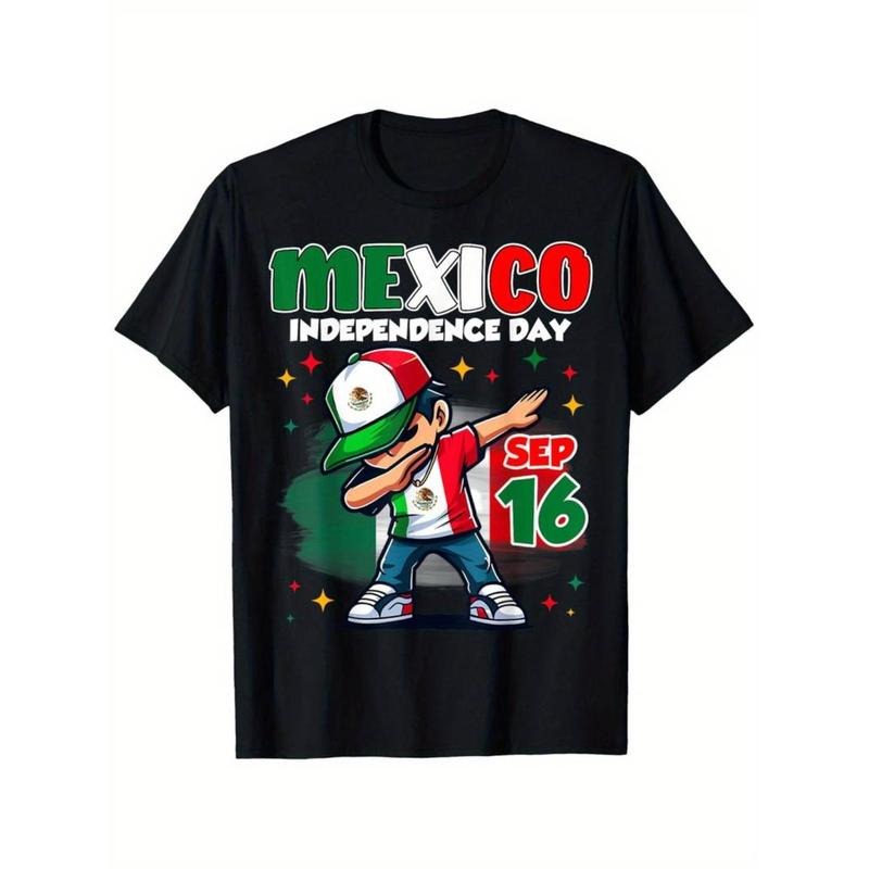 Casual T-shirt Mexico Independence Day September 16 Celebration boys T-Shirt 100% Cotton Round Neck T-shirt Menswear Top...