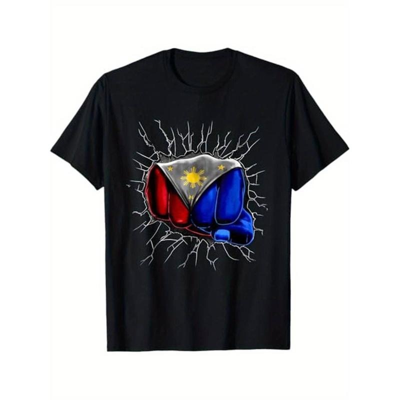 Casual T-shirt Philippines Flag Shirt Filipino Flag Fist Gift T-Shirt Men's 100% Cotton S-XXXL Black for Dad Husband...