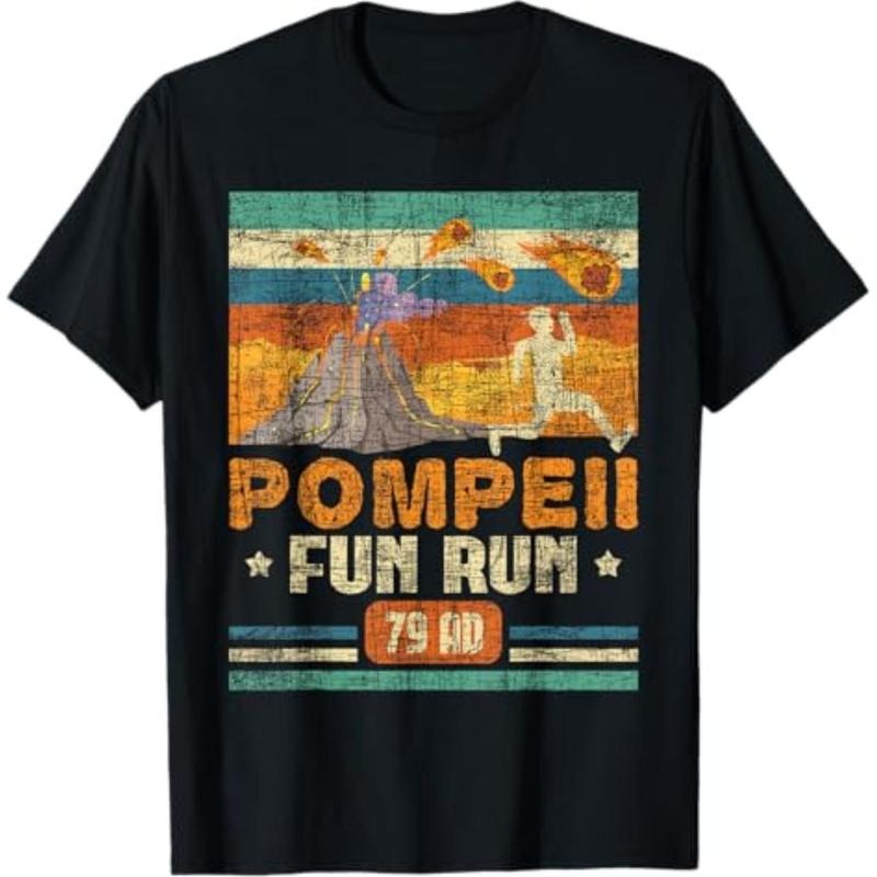 Casual T-shirt Pompeii Fun Run - Geography Volcanologist Volcanology T-Shirt, Black Graphic Menswear Hoodie, Sweatshirt