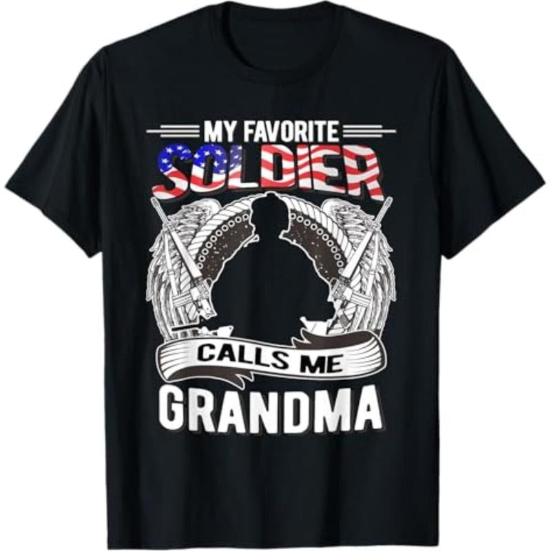 Casual T-shirt Proud Army Grandma Gift My Favorite Soldier Calls Me Grandma T-Shirt Menswear Top Graphic Graphic Tees...