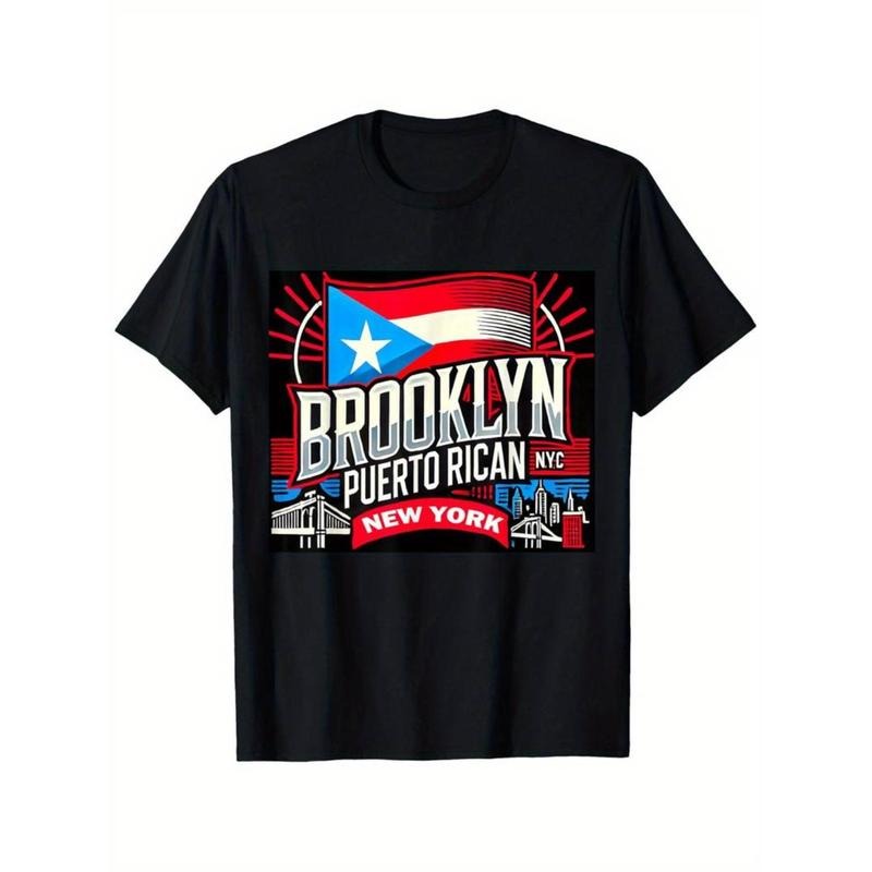 Casual T-shirt Puerto Rican Brooklyn New York Puerto Rico T-Shirt, Loose style new unisex short-sleeved T-shirt Menswear...