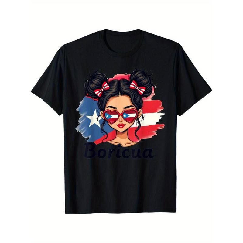 Casual T-shirt Puerto Rico Hispanic Heritage Messy Bun Puerto Rican Girls T-Shirt, 180g Menswear Top Hoodie, Sweatshirt