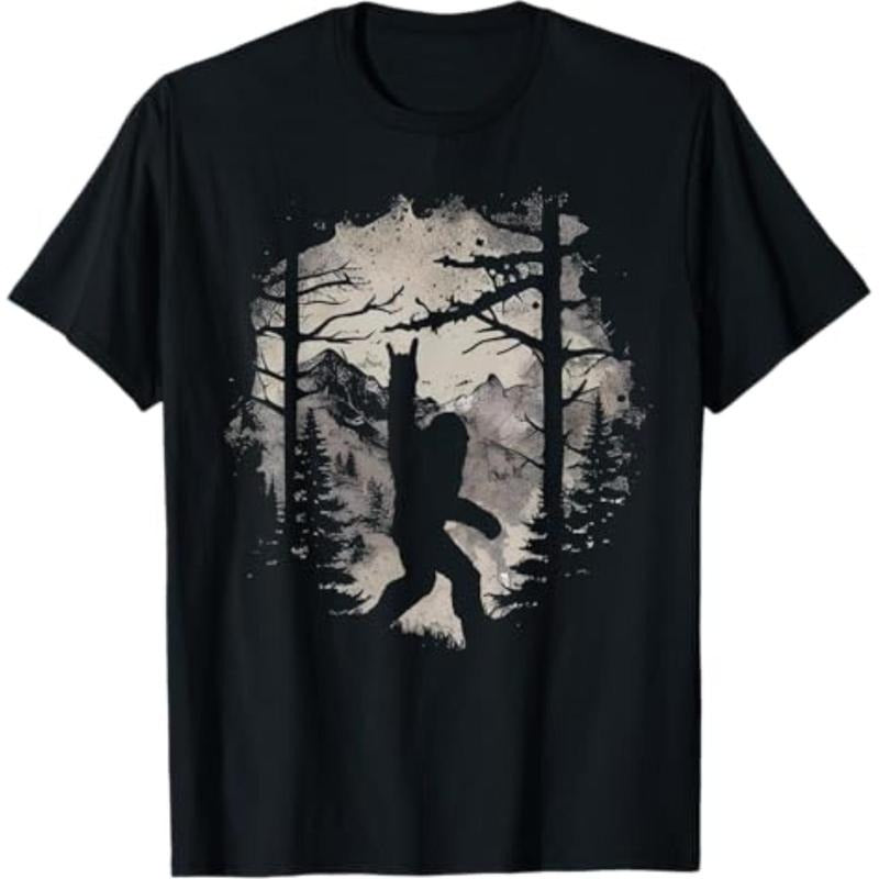 Casual T-shirt Rock On Bigfoot Sasquatch Loves Rock And Roll Mountain Trees T-Shirt Graphic Graphic Tees Hoodie, Sweatshirt