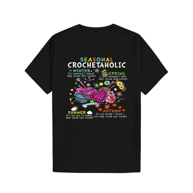 Casual T-shirt Seasonal Crochetaholic Crochet Crocheter Yarn Lover T-Shirt 100% Cotton Menswear Top Hoodie, Sweatshirt