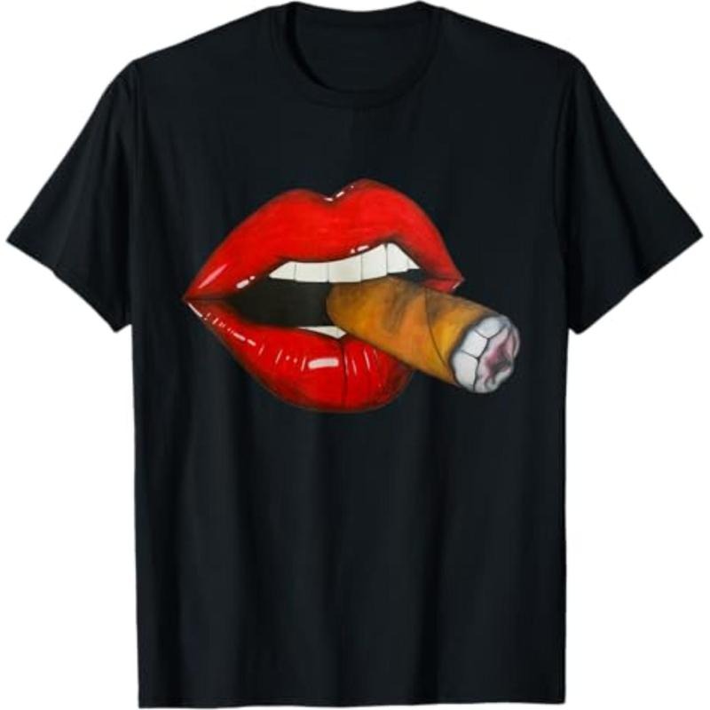 Casual T-shirt Sexy Women Smoking Cuban Cigar Red Lips Smoking T-Shirt Menswear Top Hoodie, Sweatshirt | UrbanDripWear.com