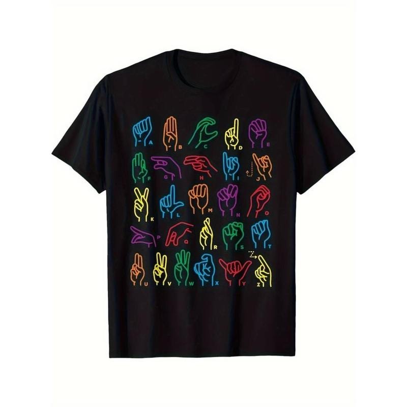 Casual T-shirt Sign Language ABC Sign Language Chart Teacher Hand Letter Alphabet ASL T-Shirt 220g Comfy Menswear Hoodie,...