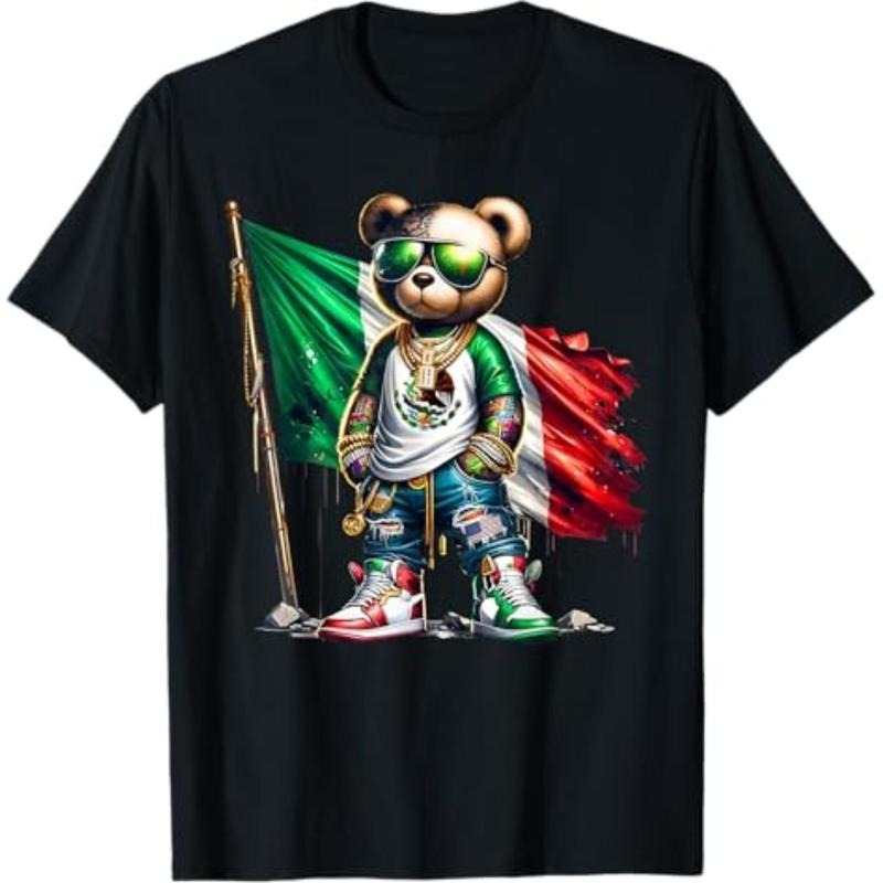 Casual T-shirt Stylish Teddy Bear Mexican Flag Mexico T-Shirt Graphic Graphic Tees Hoodie, Sweatshirt | UrbanDripWear.com