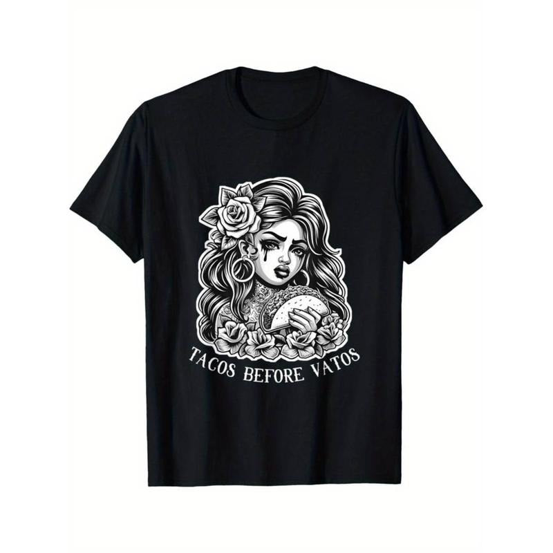 Casual T-shirt Tacos Before Vatos Sad Chola Latina Chicana Floral T-Shirt Menswear Top Hoodie, Sweatshirt | UrbanDripWear.com