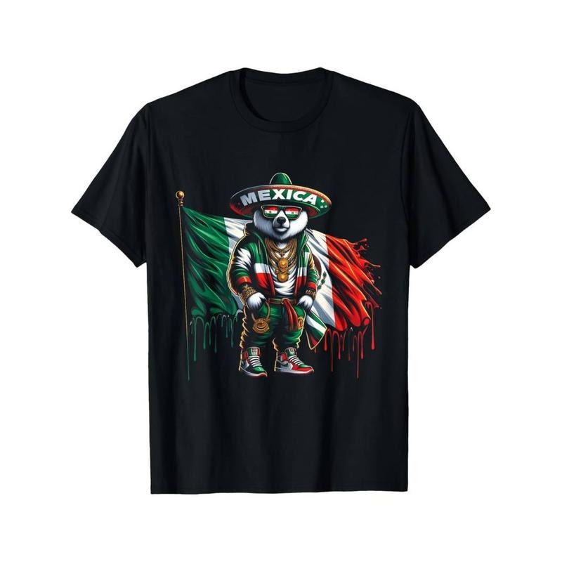 Casual T-shirt Teddy Bear In Hip Hop Costume Holding Mexican Flag Mexico T-Shirt Menswear Top Hoodie, Sweatshirt