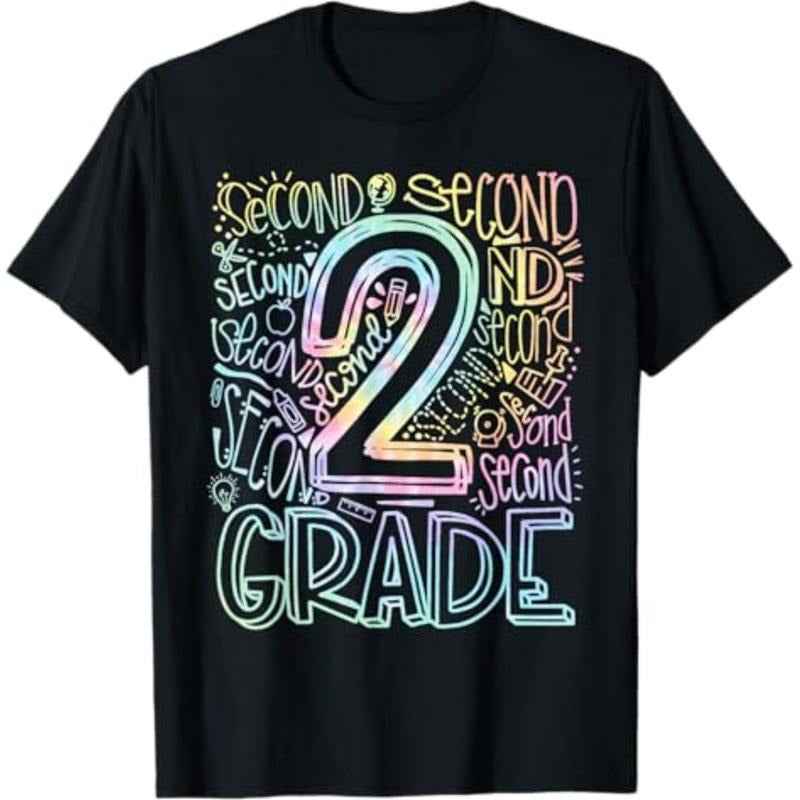 Casual T-shirt Tie Dye 2nd Grade Typography Team Second Grade Teacher Gift T-Shirt Comfy Graphic Hoodie, Sweatshirt