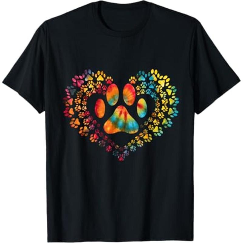 Casual T-shirt Tie Dye Love Dog Paw Print Heart Animal Lover Menswear Top Hoodie, Sweatshirt | UrbanDripWear.com