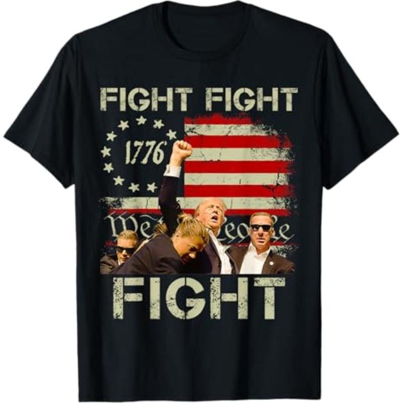 Casual T-shirt Trump Fight Fight Fight Trump Signals To Americans to Fight T-Shirt Graphic Graphic Tees Hoodie, Sweatshirt