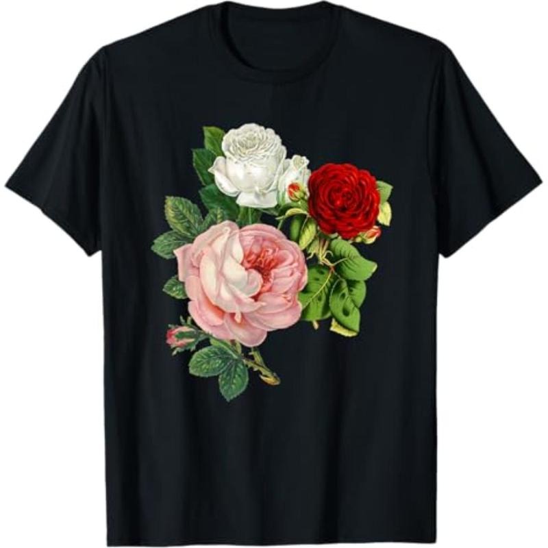 Casual T-shirt Vintage Roses Flower Floral Illustration Blossom Lovers T-Shirt Graphic Graphic Tees Hoodie, Sweatshirt