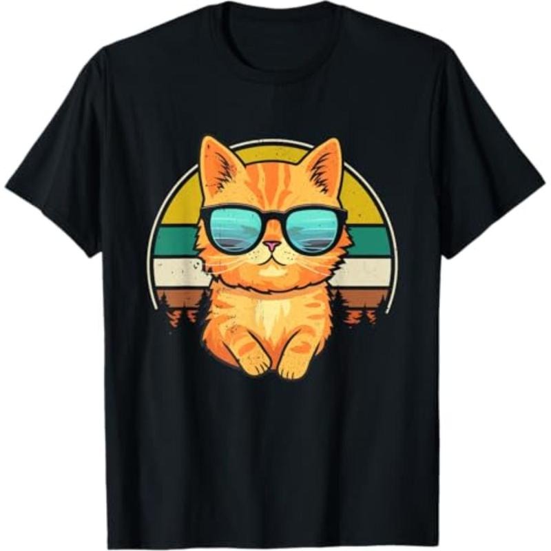Casual T-shirt Vintage Style Orange Tabby Cat Friendly Wearing Sunglasses T-Shirt Graphic Graphic Tees Hoodie, Sweatshirt