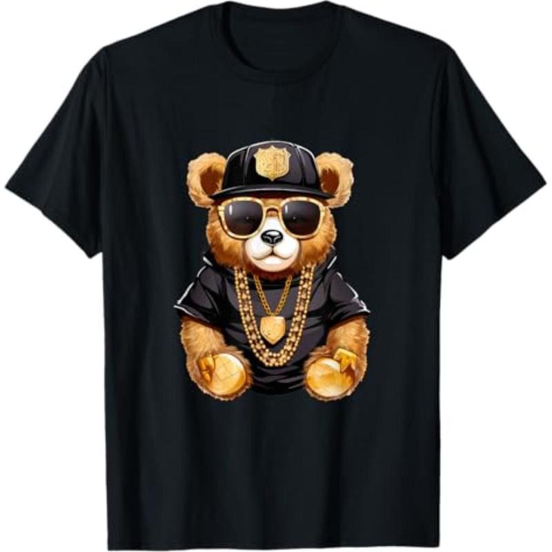 Casual T-shirt stylish bear with golden chains T-Shirt Graphic Graphic Tees Hoodie, Sweatshirt | UrbanDripWear.com