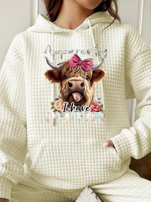 Casual Women's Cow Print Hoodie with Attitude Slogan, Loose-Fitting Long Sleeve Sweatshirt for Fall & Winter, Stylish...