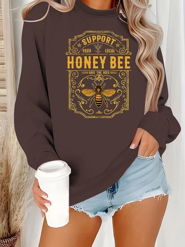 Casual Women's Long Sleeve Round Neck Coffee Print Sweatshirt, Fitted Fall & Winter Top for Stylish Comfort, Knit Fabric...