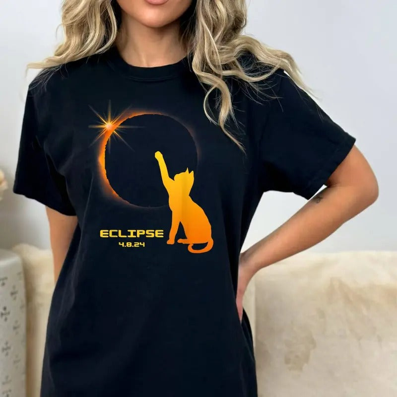 Cat Looking At Moon Shirt, April 8th 2024 Shirt,Total Solar Eclipse Shirt,Total Eclipse Shirt,Astronomy Shirt,Solar...