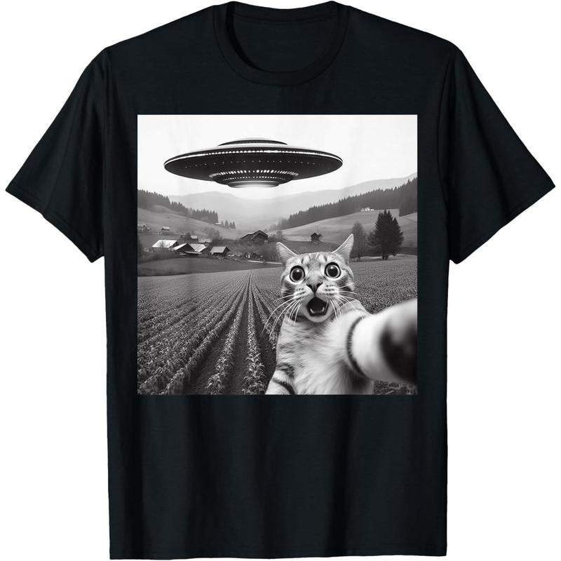 Cat Selfie With Alien UFO Funny Cat Gifts For Men Women Kid T-Shirt style 02 Hoodie, Sweatshirt | UrbanDripWear.com