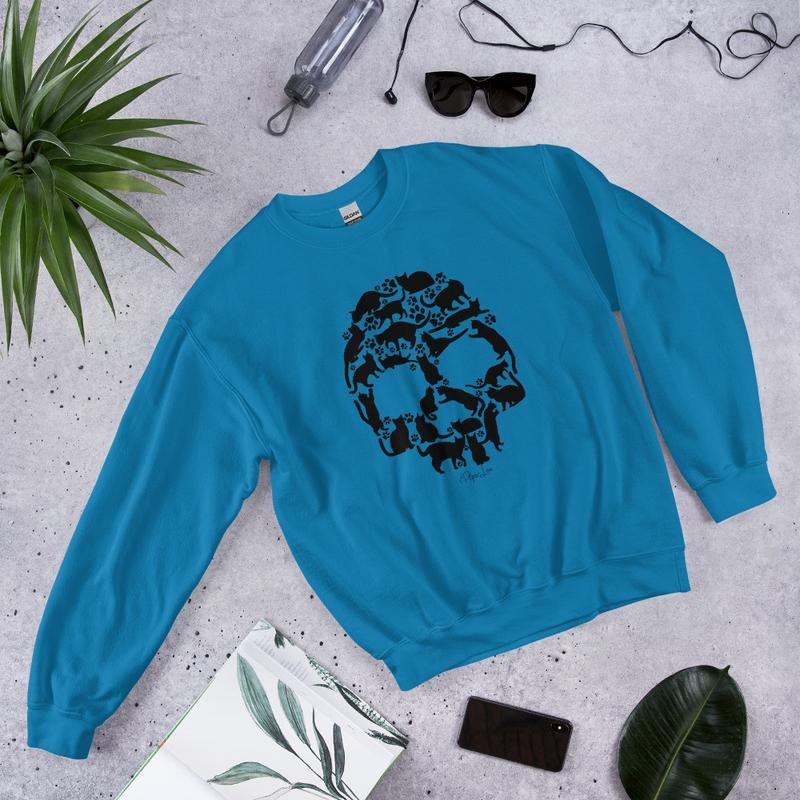 Cat Skull Graphic Crewneck Sweatshirt T-Shirts, Hoodie | UrbanDripWear.com
