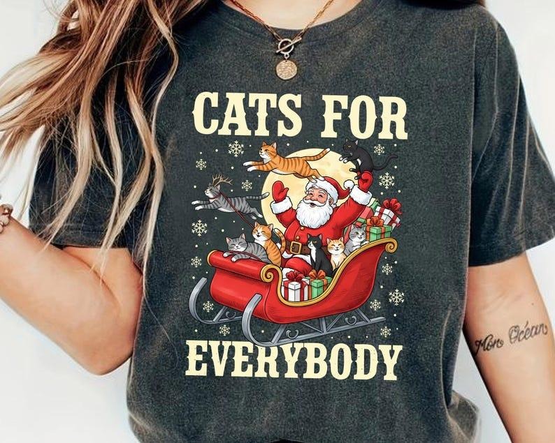 Cats for Everybody Christmas T-Shirt, Festive Cat Lover Xmas Design Hoodie, Sweatshirt | UrbanDripWear.com