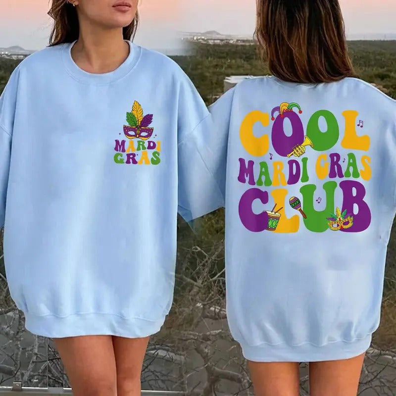 Celebrate Mardi Gras with Style: Cool Club Sweatshirt in Purple Green Gold Mardi Gras Shirt Carnival Sweater Hoodie