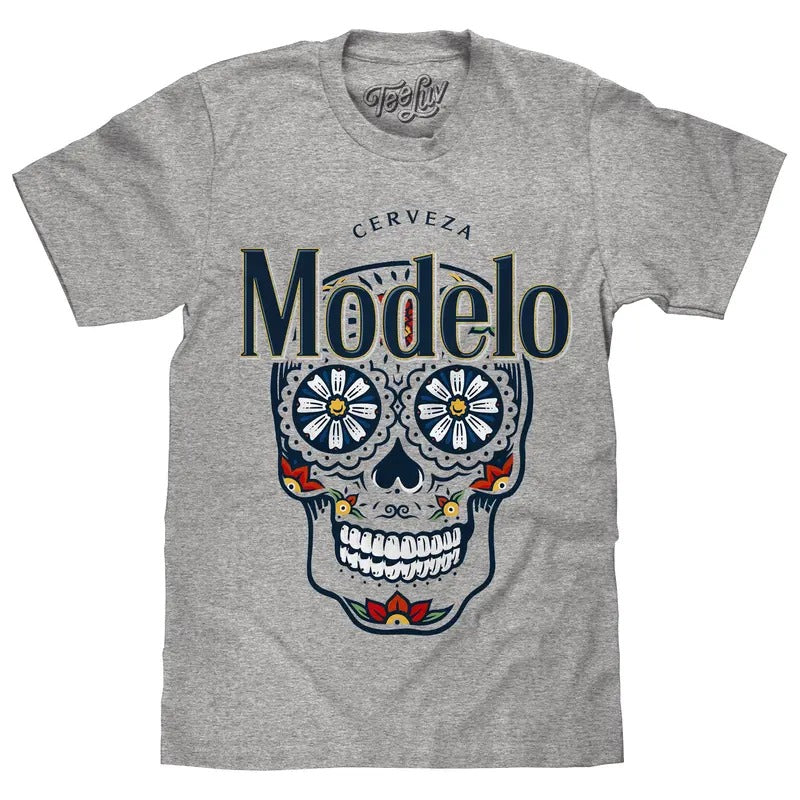Cerveza Modelo Sugar Skull T-Shirt - Athletic Heather Gray Hoodie, Sweatshirt | UrbanDripWear.com