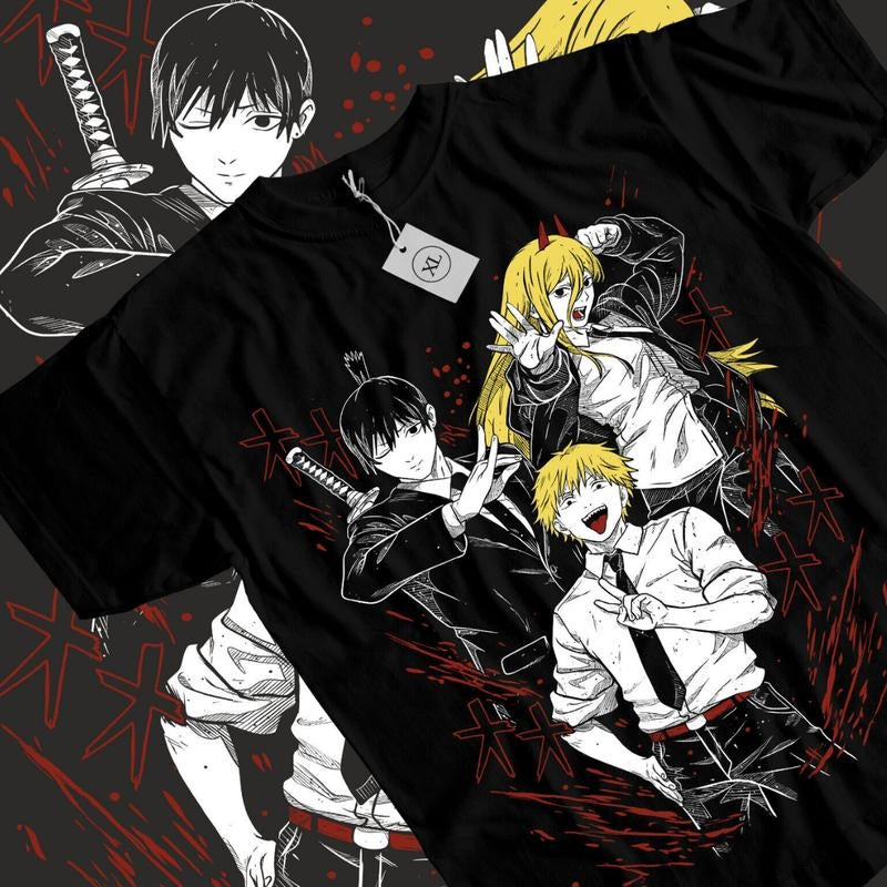 Chainsaw Man T-Shirt & Sweatshirt, Denji Aki And Power Graphic Tee, Anime Manga Lover Gifts Ball Cotton Hoodie
