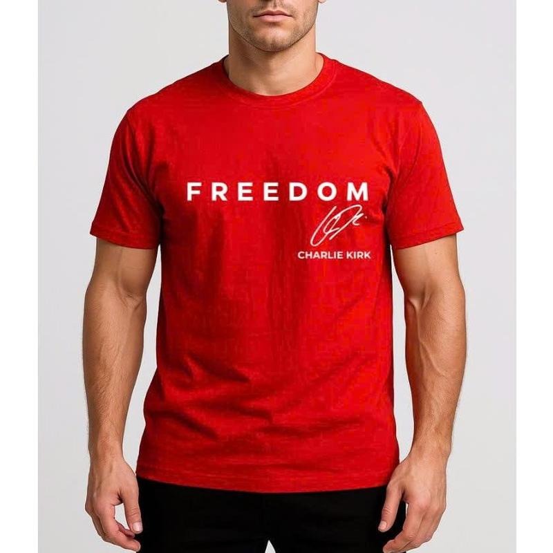 Charlie Kirk Freedom T-shirt, Tribute Memorial Tee, October 14th T-shirt, In October We Wear Red Shirt, Patriotic...