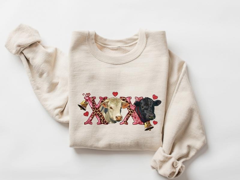 Charolais And Black Angus Xoxo Shirt, Animal Sweatshirt, Cow Bell Crewneck, Funny Valentines Day Gift, Valentines...