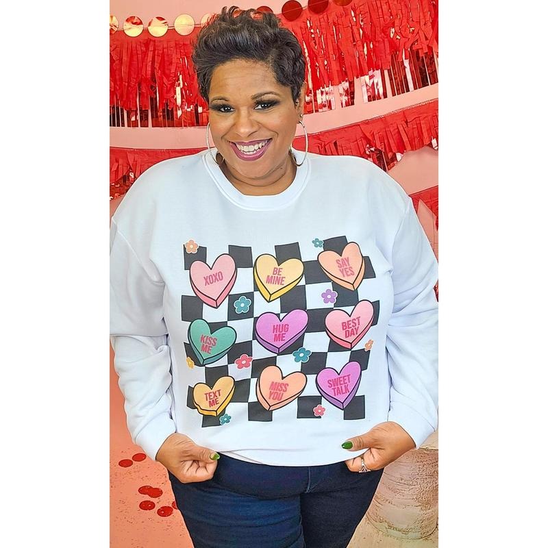 Checkerboard Conversation Hearts Graphic Sweatshirt T-Shirts, Hoodie | UrbanDripWear.com