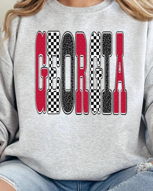 Checkered & Cheetah Georgia Heavy-weight Crew Sweatshirt T-Shirts, Hoodie | UrbanDripWear.com