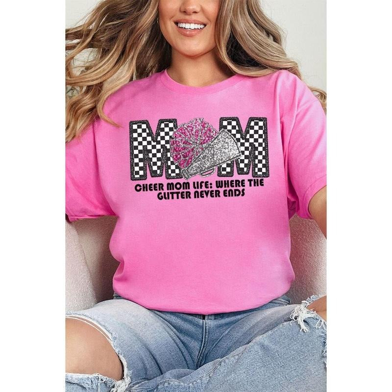 Checkered Cheer Mom Life Short Sleeve Relaxed Fit T-Shirt Hoodie, Sweatshirt | UrbanDripWear.com