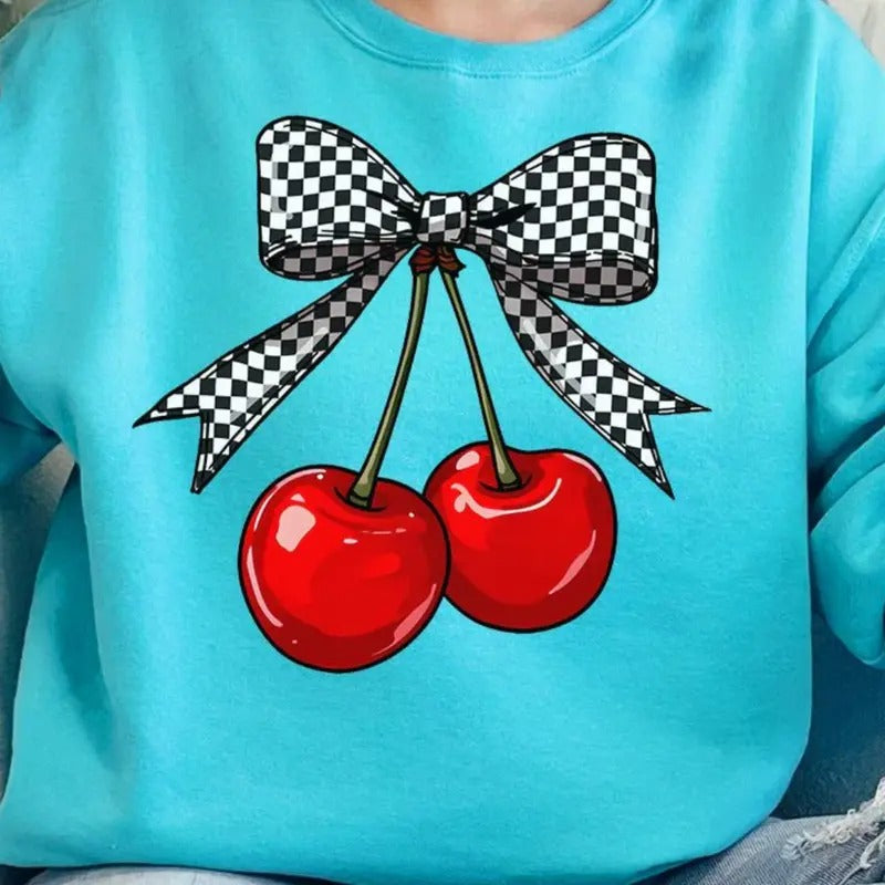 Checkered Cherry Dream Heavy-weight Crew Sweatshirt T-Shirts, Hoodie | UrbanDripWear.com
