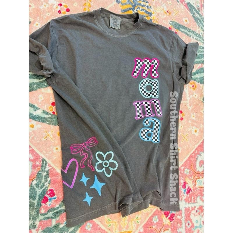 Checkered Mama Doodles T shirt  |  comfort colors T shirt| Preppy T shirt | Bestselling top | Mama Comfort Colors Shirt...