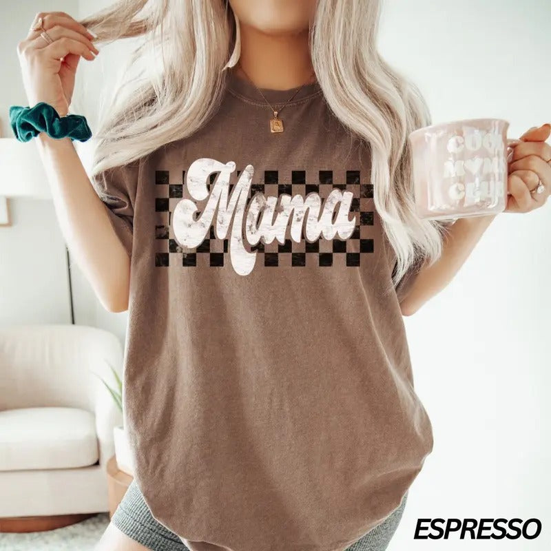 Checkered Mama Shirt Retro Mama Shirt Mothers Day Gift Mom Life Shirt Motherhood Shirt Mom Sweatshirt Mom Gift Comfort...