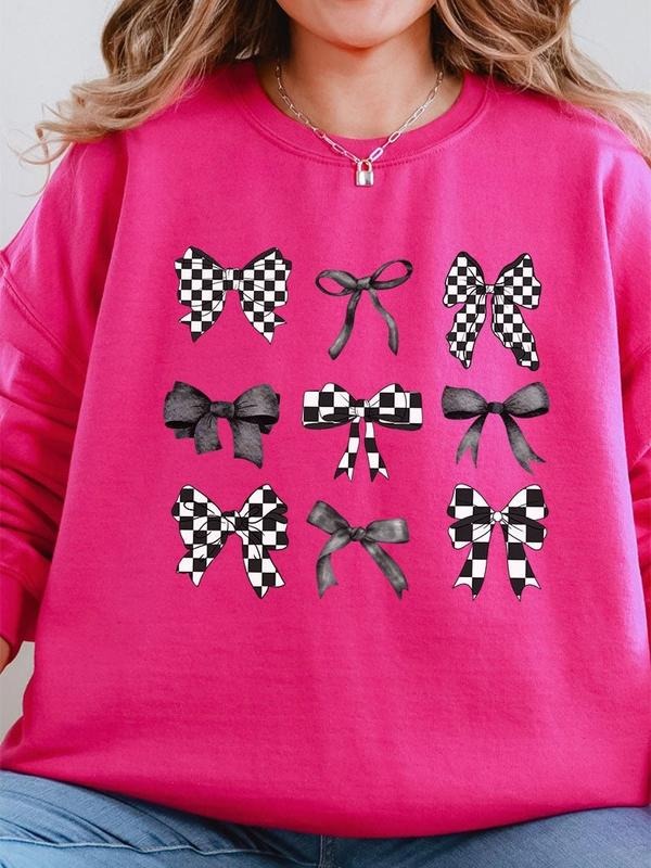 Checkered Retro Coquette Bows Unisex NuBlend Crew Sweatshirt GIRLY BOWS Fleece T-Shirts, Hoodie | UrbanDripWear.com