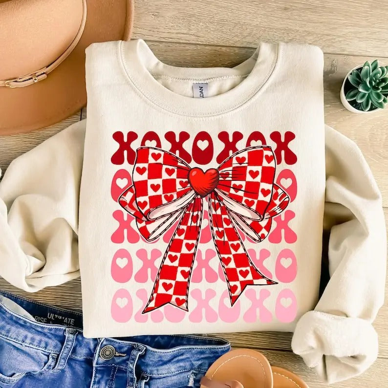Checkered Valentine Coquette Heart Sweatshirt Retro Valentines , XOXO , Valentines Coquette , Love , Valentine's Day...