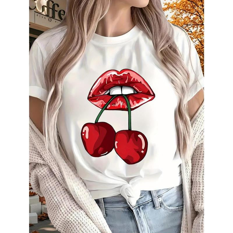 Cherry New Women'S Printed T-shirt, Short Sleeves, Four Seasons Can Be Worn for Outdoor, Home, Sports Top Gift Hoodie,...