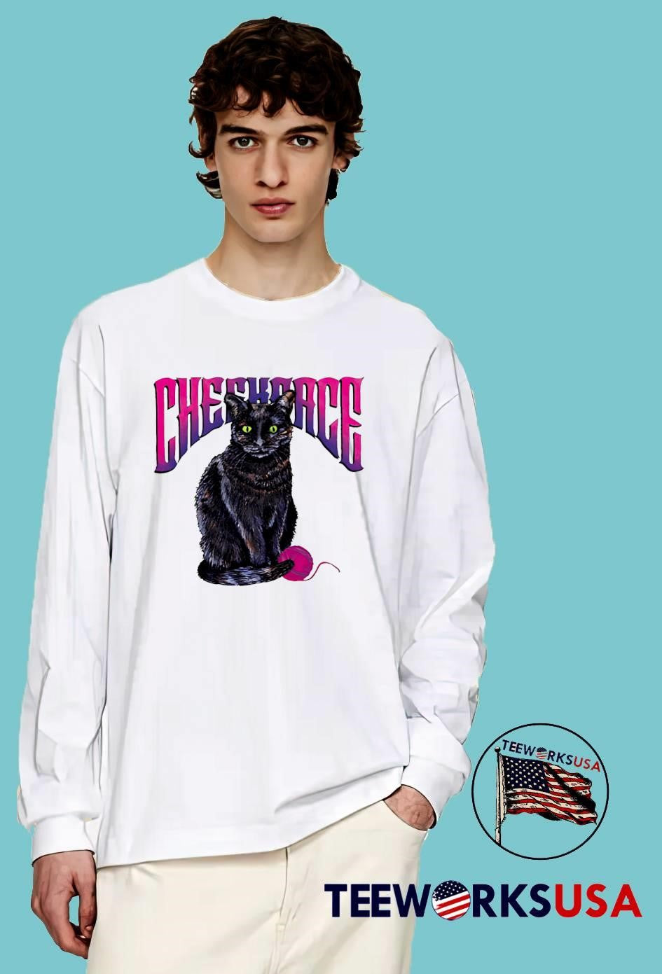 Cheshire cat yarn ball fantasy feline band shirt