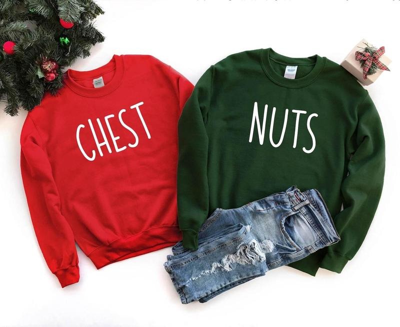 Chest And Nuts Couples Christmas Sweatshirt, Funny Christmas Shirt, Couples Christmas Sweatshirt, Christmas Humor,...