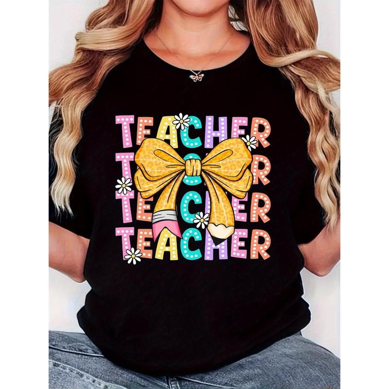 Chic T - Shirt Celebrating Teachers: Trendy Typography with a Big Bow and Teacher